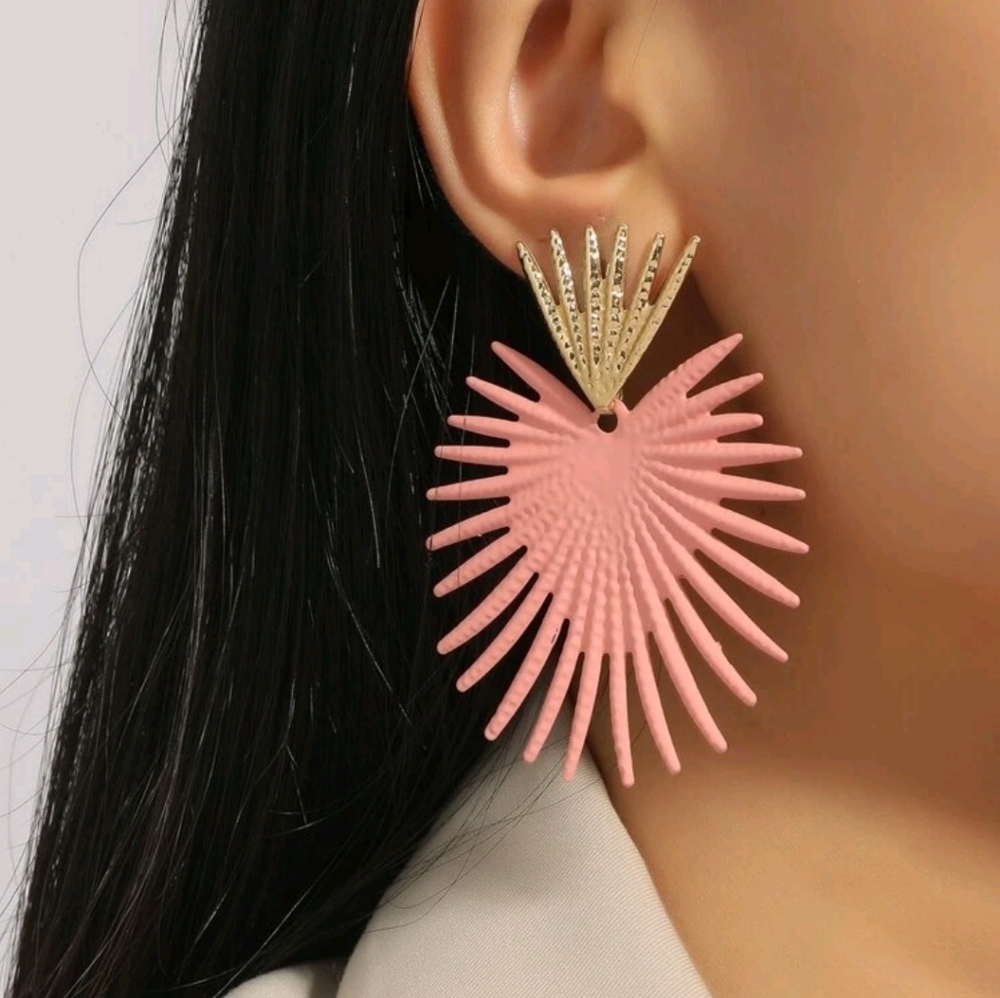 Pink/Gold 2 toned Fan Earrings